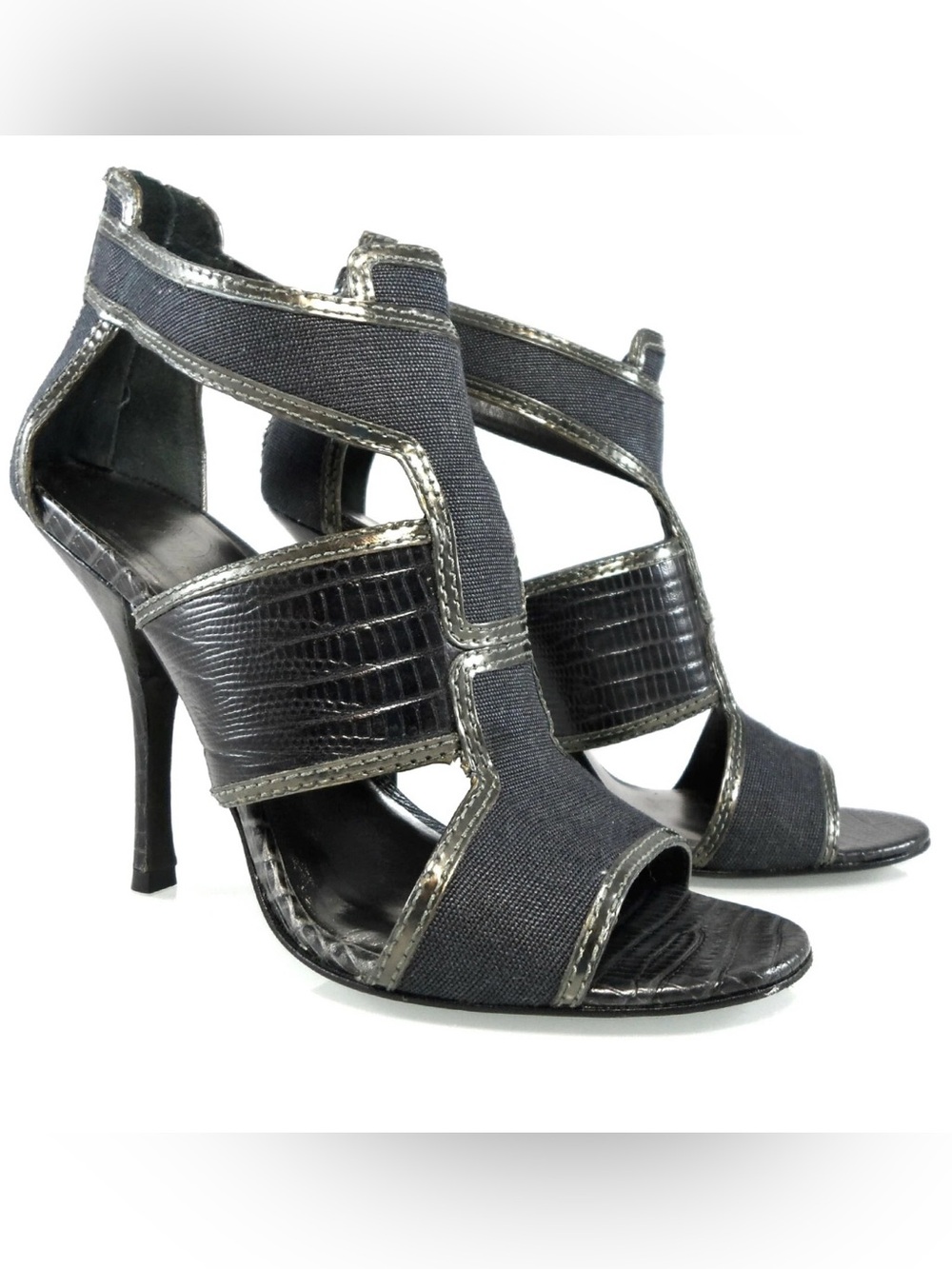 Tory Burch Black Stretch & Snakeskin Cutout Cage Sandal Heels 9.5